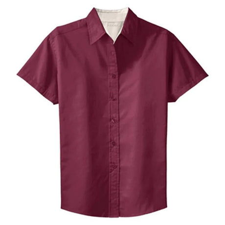 Womens Short Sleeve Wrinkle Resistant Easy Care Shirts - Burgundy/LightStone Burgundy / Light Stone X - Small