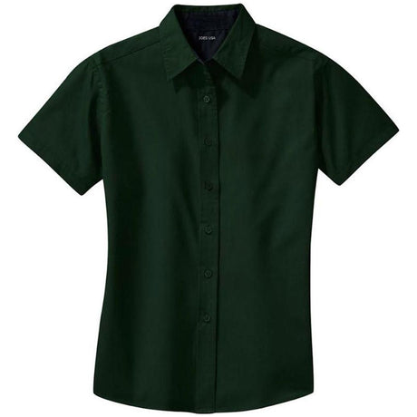 Womens Short Sleeve Wrinkle Resistant Easy Care Shirts - DarkGreen/Navy Dark Green / Navy X - Small
