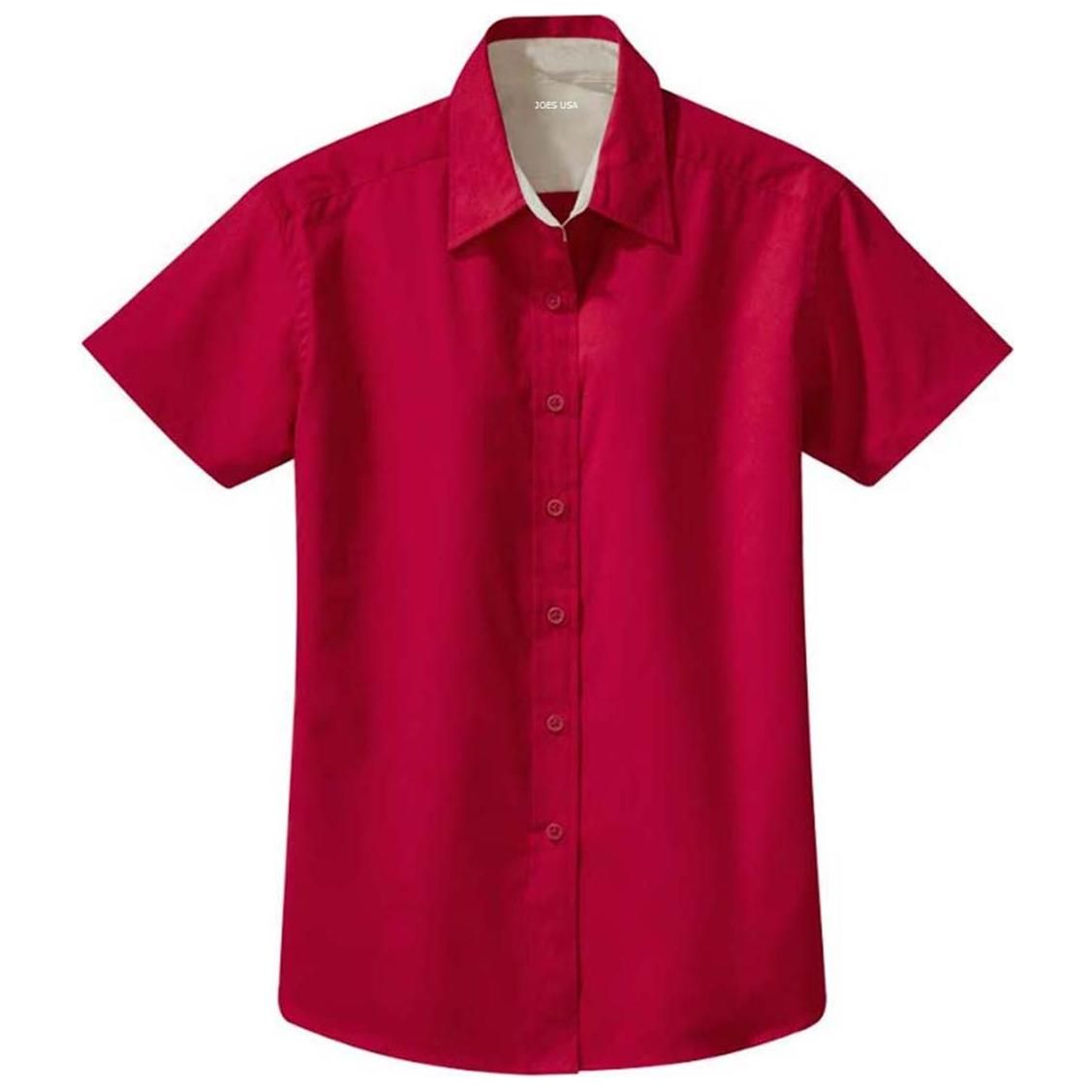 Womens Short Sleeve Wrinkle Resistant Easy Care Shirts - Red/LightStone Red / Light Stone X - Small