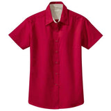 Womens Short Sleeve Wrinkle Resistant Easy Care Shirts - Red/LightStone Red / Light Stone X - Small