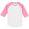 Youth 3/4 Sleeve Cotton Baseball Tee Shirts White/Bright Pink Youth X - Small Short Sleeve T-Shirts