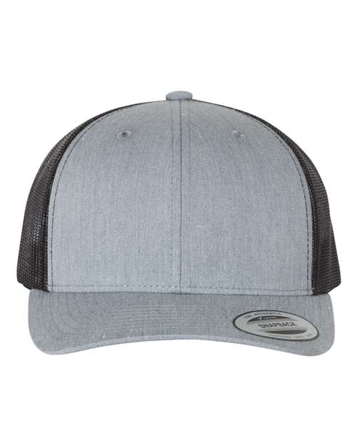 YP Classics 6606 Retro Trucker Cap | Wholesale Yupoong 6606 Retro Trucker Hat Heather Grey/ Black Adjustable Hats