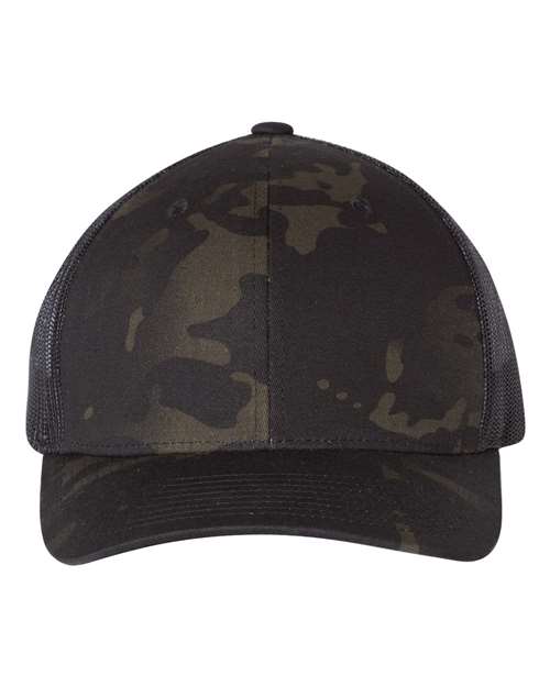 YP Classics 6606 Retro Trucker Cap | Wholesale Yupoong 6606 Retro Trucker Hat Multicam Black/ Black Adjustable Hats