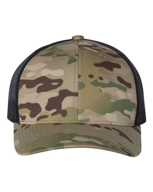 YP Classics 6606 Retro Trucker Cap | Wholesale Yupoong 6606 Retro Trucker Hat Multicam Green/ Black Adjustable Hats