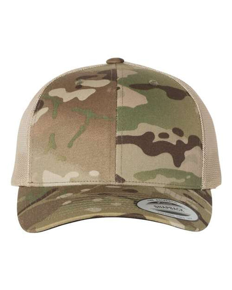 YP Classics 6606 Retro Trucker Cap | Wholesale Yupoong 6606 Retro Trucker Hat Multicam Green/ Khaki Adjustable Hats