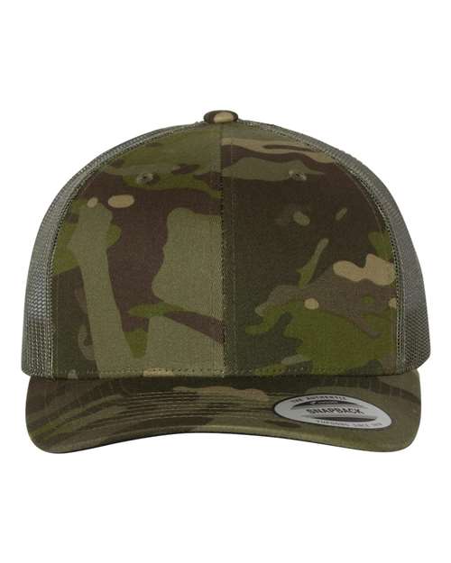 YP Classics 6606 Retro Trucker Cap | Wholesale Yupoong 6606 Retro Trucker Hat Multicam Tropic/ Green Adjustable Hats