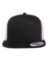 YP Classics Five - Panel Classic Trucker Cap - Yupoong 6006 Black/ White Adjustable Hats