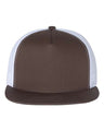 YP Classics Five - Panel Classic Trucker Cap - Yupoong 6006 Brown/ White Adjustable Hats