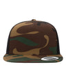 YP Classics Five - Panel Classic Trucker Cap - Yupoong 6006 Green Camo/ Black Adjustable Hats