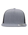 YP Classics Five - Panel Classic Trucker Cap - Yupoong 6006 Heather/ Black Adjustable Hats