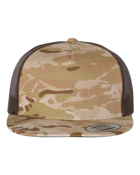 YP Classics Five - Panel Classic Trucker Cap - Yupoong 6006 Multicam Arid/ Brown Adjustable Hats