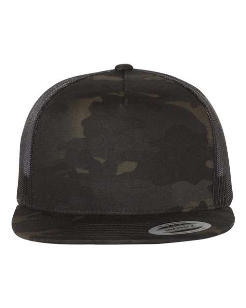 YP Classics Five - Panel Classic Trucker Cap - Yupoong 6006 Multicam Black/ Black Adjustable Hats