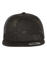YP Classics Five - Panel Classic Trucker Cap - Yupoong 6006 Multicam Black/ Black Adjustable Hats
