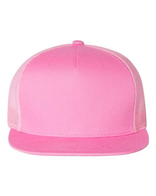 YP Classics Five - Panel Classic Trucker Cap - Yupoong 6006 Pink Adjustable Hats