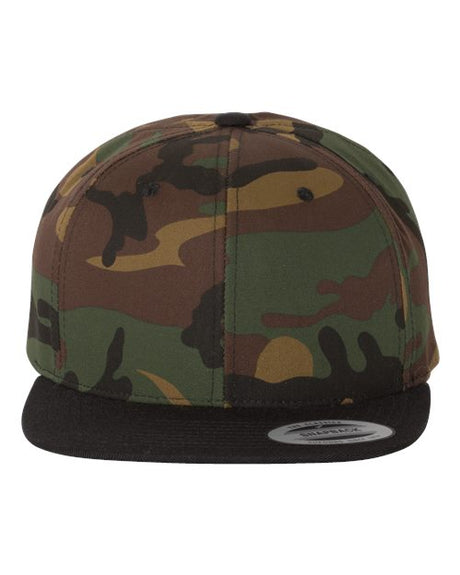 YP Classics Premium Flat Bill Snapback Cap - Yupoong 6089M Camo/ Black Adjustable Hats