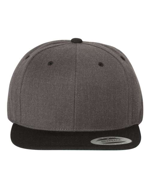 YP Classics Premium Flat Bill Snapback Cap - Yupoong 6089M Dark Heather/ Black Adjustable Hats