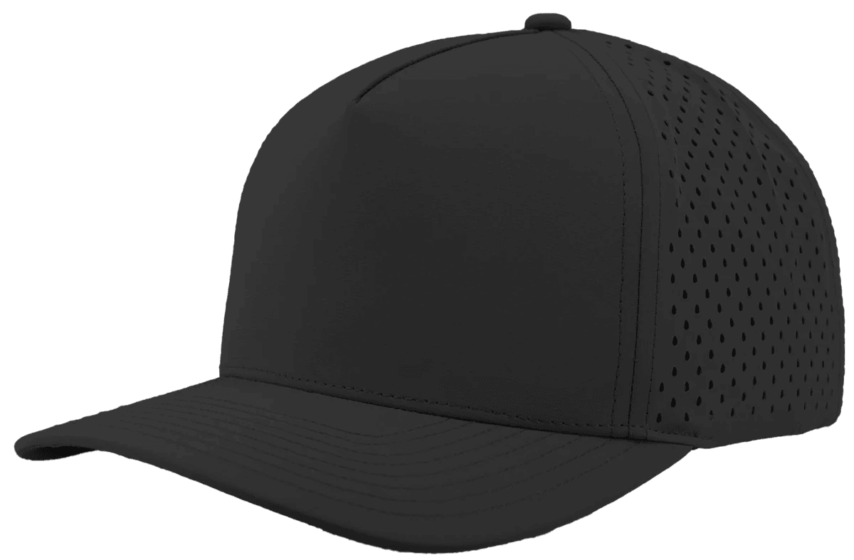 Zapped Headwear BLACKHAWK 5 - Panel Snapback Hat | Wholesale Performance Caps Black Adjustable Hats