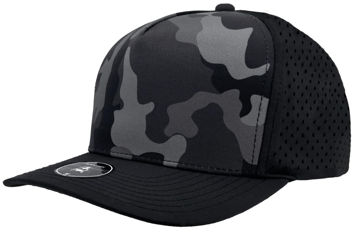 Zapped Headwear BLACKHAWK 5 - Panel Snapback Hat | Wholesale Performance Caps Black Camo Adjustable Hats