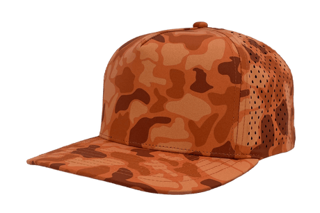 Zapped Headwear BLACKHAWK 5 - Panel Snapback Hat | Wholesale Performance Caps Blaze Orange Old School Camo Adjustable Hats