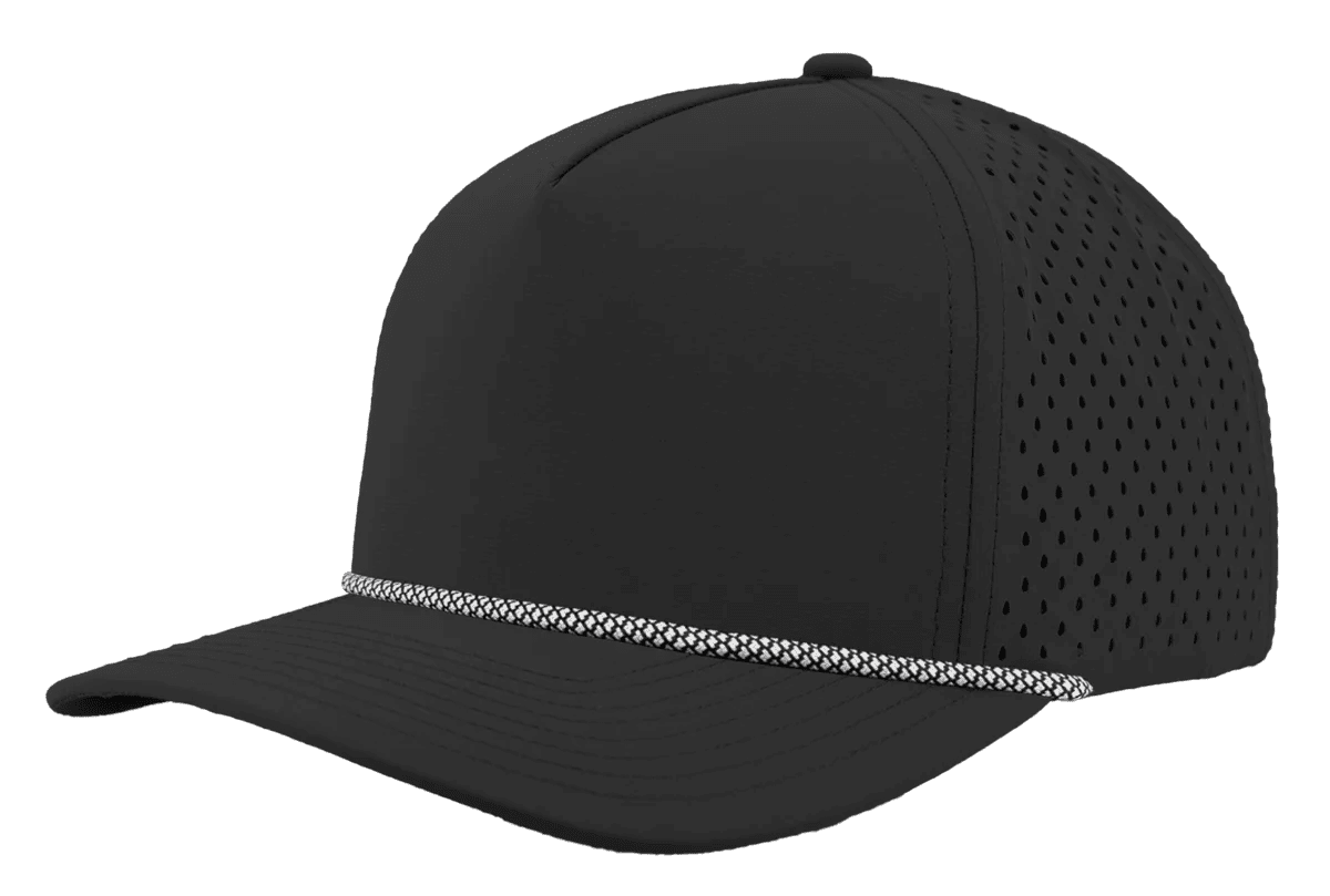 Zapped Headwear BLACKHAWK R+ 5 - Panel Rope Snapback Hat Black - White Chainlink Rope Adjustable Hats