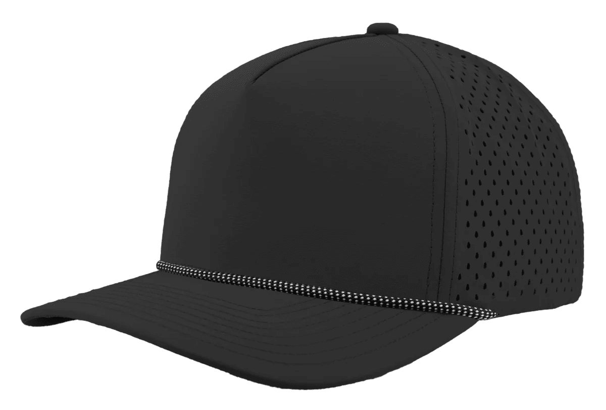 Zapped Headwear BLACKHAWK R+ 5 - Panel Rope Snapback Hat Black - White Grid Rope Adjustable Hats
