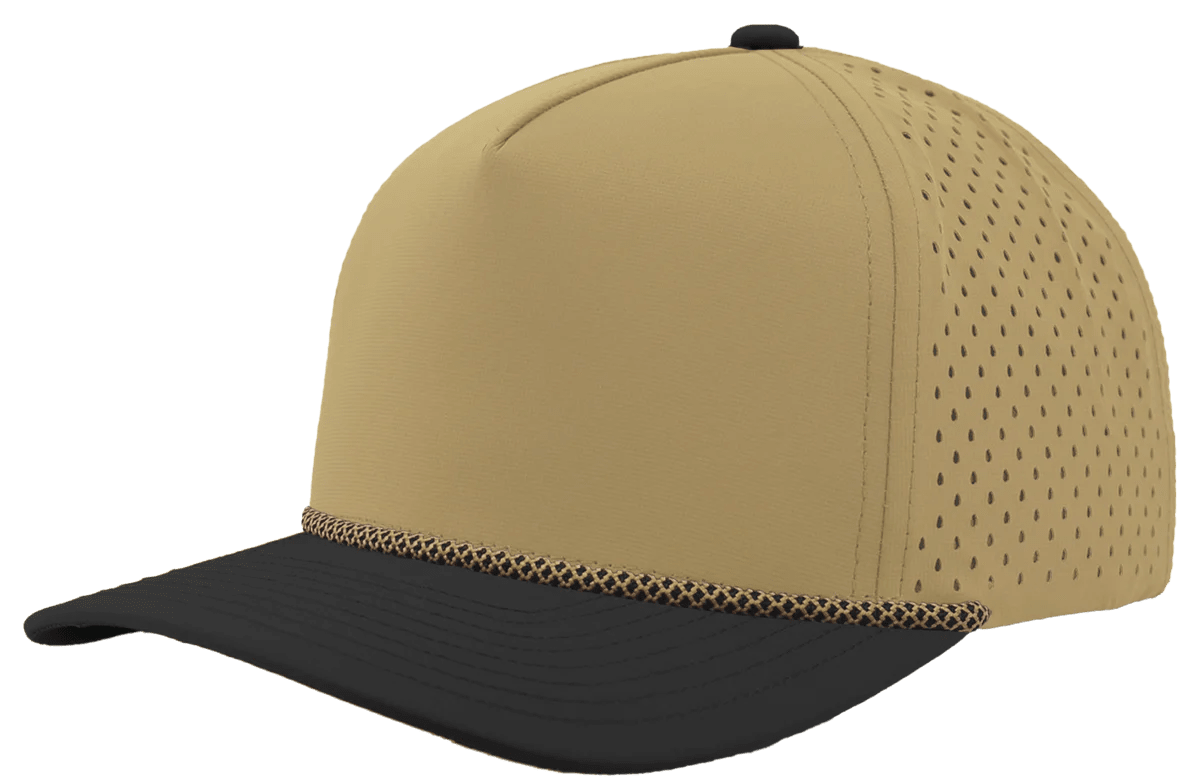 Zapped Headwear BLACKHAWK R+ 5 - Panel Rope Snapback Hat Khaki - Black Bill - Khaki Chainlink Rope Adjustable Hats