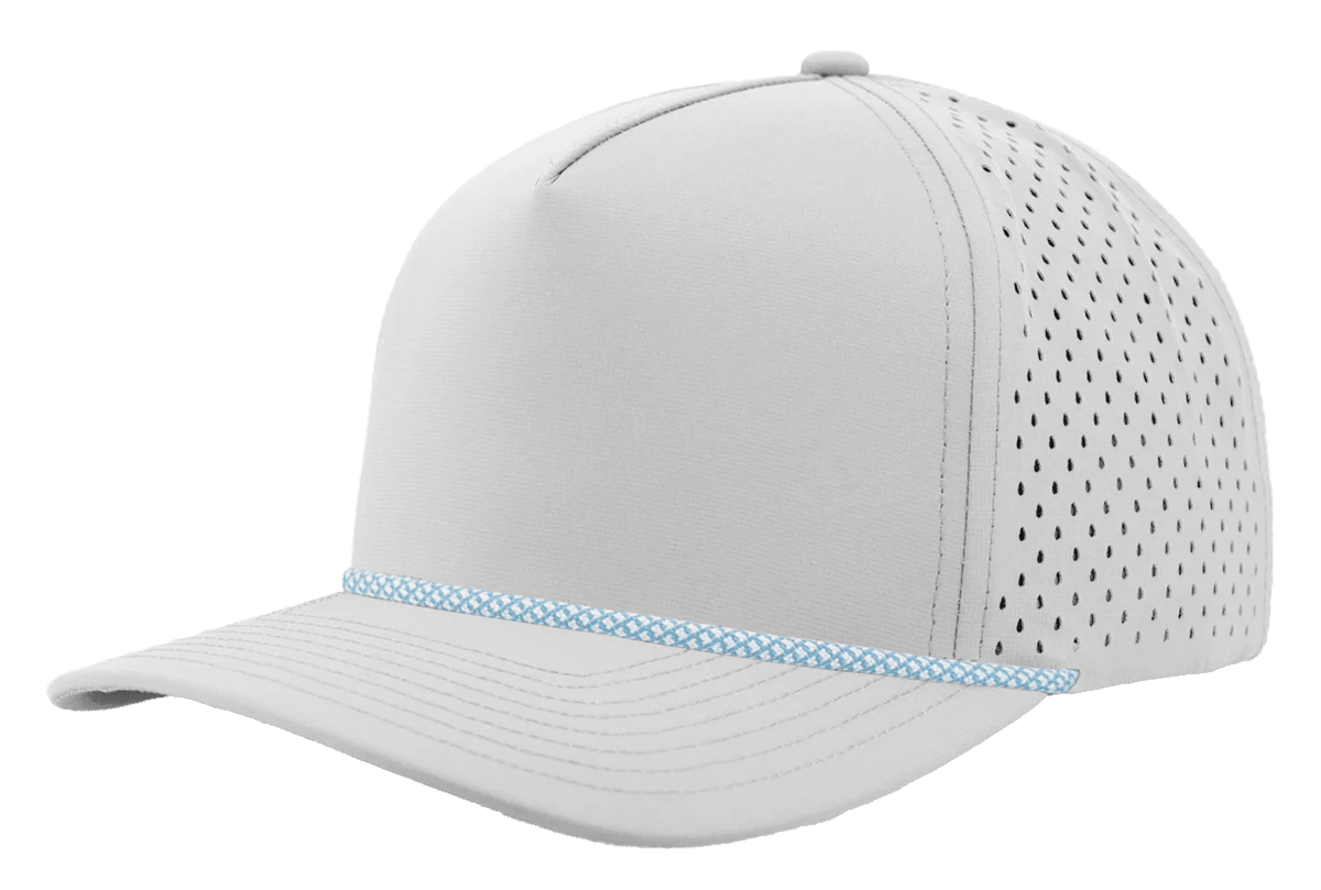 Zapped Headwear BLACKHAWK R+ 5 - Panel Rope Snapback Hat Off White - Colombia Blue Chainlink Rope Adjustable Hats