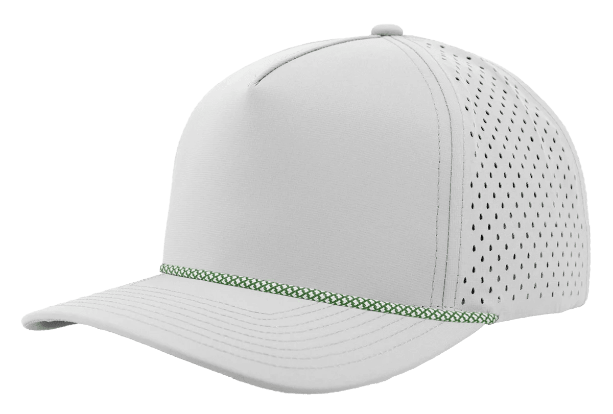 Zapped Headwear BLACKHAWK R+ 5 - Panel Rope Snapback Hat Off White - Masters Green Chainlink Rope Adjustable Hats
