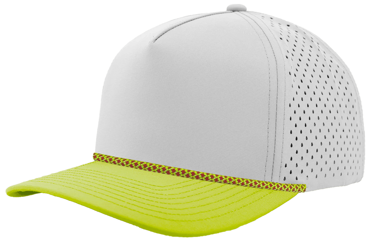 Zapped Headwear BLACKHAWK R+ 5 - Panel Rope Snapback Hat Off White - Mellow Green Bill - Green/Red Chainlink Adjustable Hats