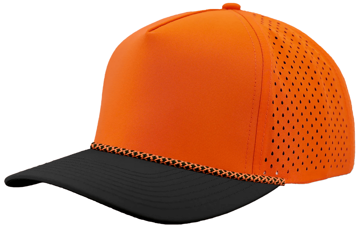 Zapped Headwear BLACKHAWK R+ 5 - Panel Rope Snapback Hat Orange/Black Bill - Orange/Black Chainlink Adjustable Hats