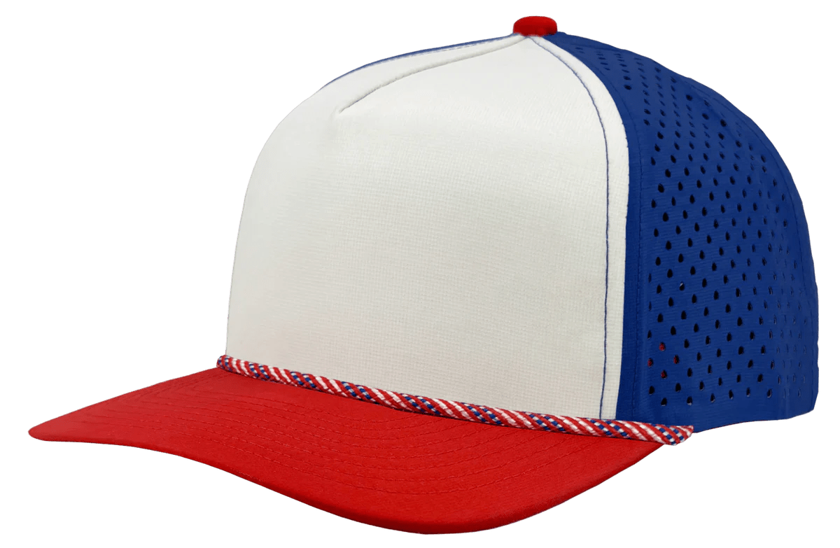 Zapped Headwear BLACKHAWK R+ 5 - Panel Rope Snapback Hat Red - White - Blue American Flag Rope Adjustable Hats