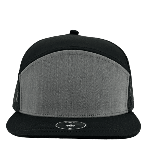 Zapped Headwear COBRA 7 - Panel Snapback Hat | Wholesale Performance Caps Heather Grey - Black Adjustable Hats