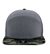 Zapped Headwear COBRA 7 - Panel Snapback Hat | Wholesale Performance Caps Heather Grey - Camo Bill Adjustable Hats