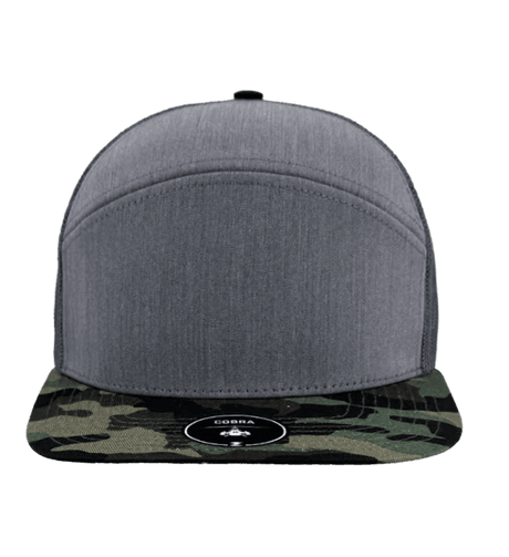 Zapped Headwear COBRA 7 - Panel Snapback Hat | Wholesale Performance Caps Heather Grey - Camo Bill Adjustable Hats