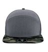 Zapped Headwear COBRA 7 - Panel Snapback Hat | Wholesale Performance Caps Heather Grey - Camo Bill Adjustable Hats