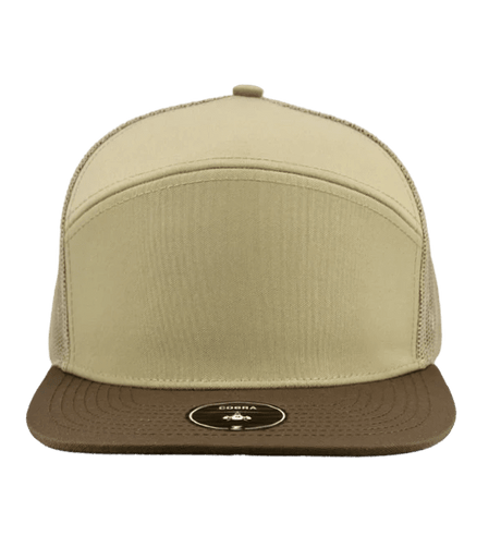 Zapped Headwear COBRA 7 - Panel Snapback Hat | Wholesale Performance Caps Khaki - Brown bill Adjustable Hats
