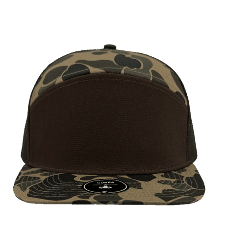 Zapped Headwear COBRA 7 - Panel Snapback Hat | Wholesale Performance Caps Old School Camo - Brown Adjustable Hats