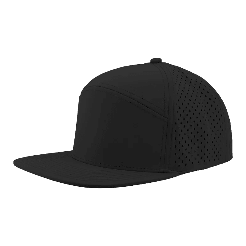 Zapped Headwear OSPREY 7 - Panel Snapback Hat | Wholesale Performance Caps Black Adjustable Hats