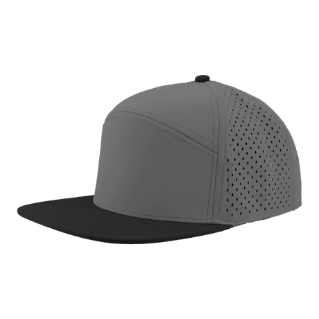 Zapped Headwear OSPREY 7 - Panel Snapback Hat | Wholesale Performance Caps Grey - Black bill Adjustable Hats