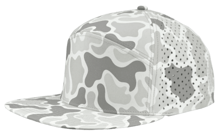 Zapped Headwear OSPREY 7 - Panel Snapback Hat | Wholesale Performance Caps Old School Snow Camo Adjustable Hats