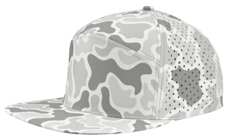 Zapped Headwear OSPREY 7 - Panel Snapback Hat | Wholesale Performance Caps Old School Snow Camo Adjustable Hats