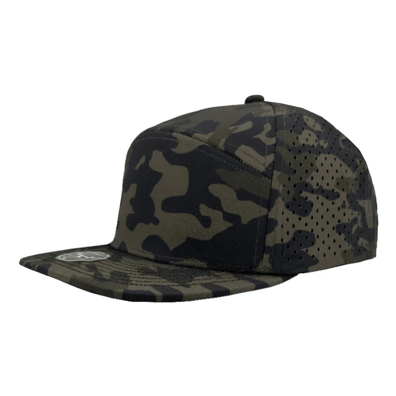 Zapped Headwear OSPREY 7 - Panel Snapback Hat | Wholesale Performance Caps Olive Camo Adjustable Hats
