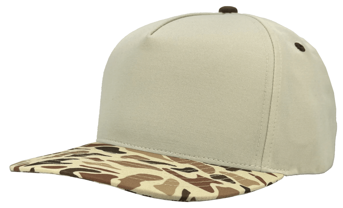 Zapped Headwear PATRIOT 5 - Panel Classic Snapback Hat | Wholesale Canvas Caps Vintage White/ Tan Old School Camo Adjustable 5 - Panel Caps